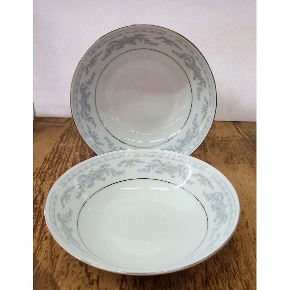 Vintage Excel Somerset Coupe Cereal Soup Bowls 6 1/4" China Blue Floral Set of 2